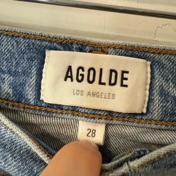 Agolde Womens Straight Jeans Riley Long 28 Cove Wash Blue Organic Cotton Hi Rise - Picture 4 of 10